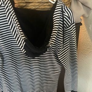 Striped hooded half zip sweater